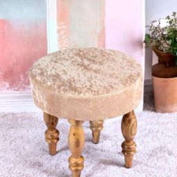 Ikiriya Roswell Beige Sheesham Wood Contemporary Stool in Teak Finish-image-69
