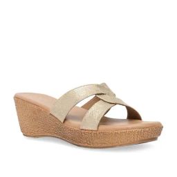 Rocia by Regal Women's Golden Cross Strap Wedges-image-84