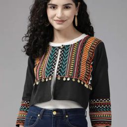Aarika Black Cotton Embroidered Ethnic Jacket-image-20