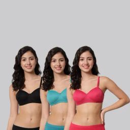 AROUSY Black & Blue Cotton Bra Panty Set - Pack Of 3-image-96