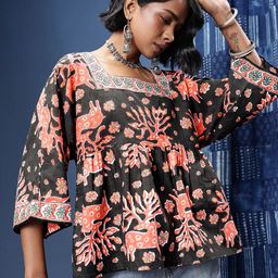 Taavi Sanganeri Ethnic Motifs Printed Pure Cotton A-line Top-picture-48