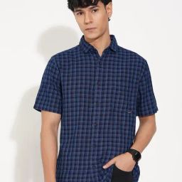 Sf Jeans By Pantaloons Navy Relaxed Fit Checks Shirt-picture-31