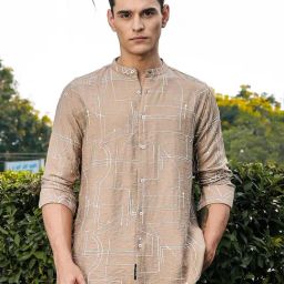 Thomas Scott Beige Slim Fit Embroidery Shirt-image-73