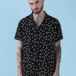SHOWOFFFF Black Cotton Relaxed Fit Printed Co-Ord Set-image-0