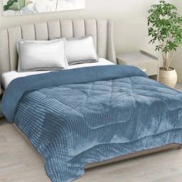HOSTA HOMES Ultra Soft Turquoise Polyester 300 GSM Embossed Sherpa Heavy Winter Double Bed Quilt-image-14