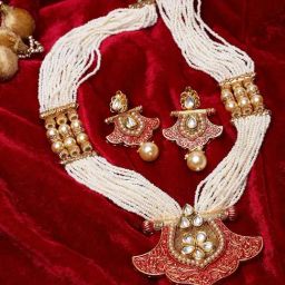 Panash Gold Plated White & Red Kundan & Pearl Embellished Handcrafted Jewellery Set-3