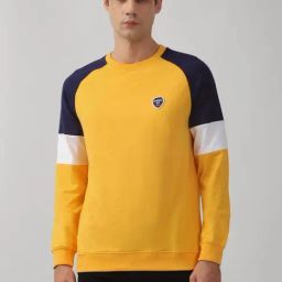 Peter England Yellow Slim Fit Colour Block Sweatshirt-image-78