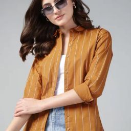 Hancock Mustard Cotton Striped Shirt-image-85