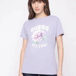 Guess Lavender Printed Regular Fit T-Shirt-picture-11