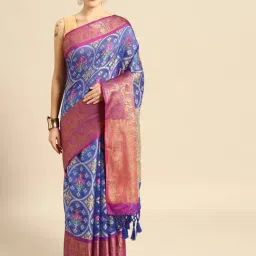 Silk Land Royal Blue Silk Ikkat Print Saree With Unstitched Blouse-picture-20