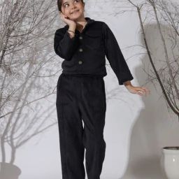 NEUDIS Girls Black Solid Jacket with Trousers-image-80