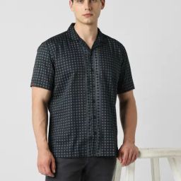 Van Heusen Black Cotton Slim Fit Printed Shirt-picture-40
