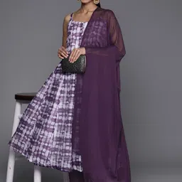 Varanga Abstract Printed Panelled Chanderi Silk A-Line Kurta With Trousers & Dupatta image 2