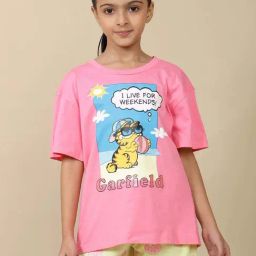 Kidsville Garfield Printed oversized fit Tshirt For Girls-image-60