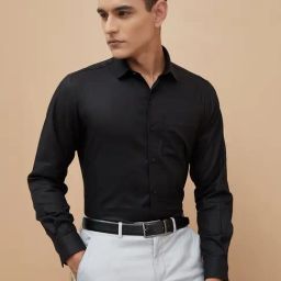 Code By Lifestyle Black Cotton Slim Fit Self Pattern Shirt-image-63