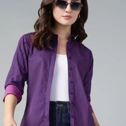 Hancock Purple Cotton Striped Shirt-image-1