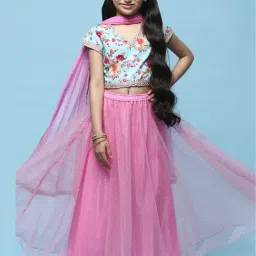 BIBA Girls Blue & Pink Floral Print Lehenga, Choli with Dupatta-image-56
