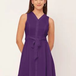 Moomaya Dark Purple Regular Fit Shirt Dress-image-56