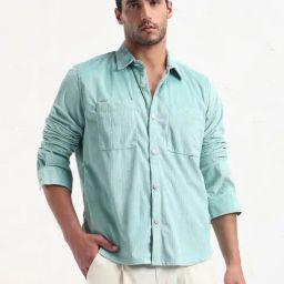 Showoff Blue Slim Fit Texture Shacket-10