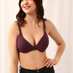 Clovia Purple Cotton Plunge Bra-picture-14