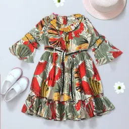 Bella Moda Kids Multicolor Printed Fit & Flare Dress-picture-12