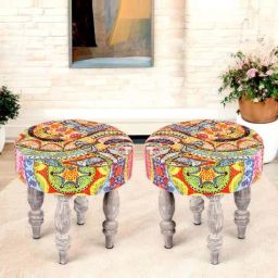 Ikiriya Roswell Multicolor Sheesham Wood Bohemian Stools-image-12