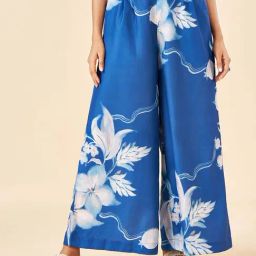 Akkriti by Pantaloons Blue Linen Printed Flared Pants-image-69