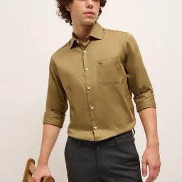 The Bear House Brown Cotton Tailored Fit Solid Formal Shirt-image-22