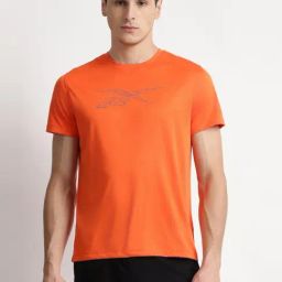 Reebok Orange Regular Fit Printed Sports T-Shirt-image-100