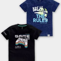 Codez Boys Black & Blue Printed T-Shirt (Pack Of 2)-image-10