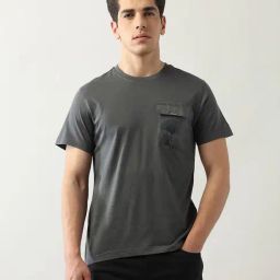 Arrow New York Grey Cotton Regular fit Solid T-Shirt-image-54