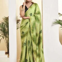 Satrani Green Printed Saree With Unstitched Blouse-image-54