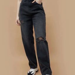Ginger By Lifestyle Dark Grey Cotton Regular Fit Distressed Jeans-image-91