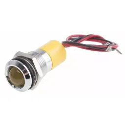 RS PRO Yellow Panel Mount Indicator 12V DC, Mounting Hole Size 14 mm, Termination Type Lead Wires, IP Rating IP67, Model No 7227388-22