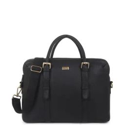 Yelloe Black PU Solid Laptop Messenger Bag-image-41