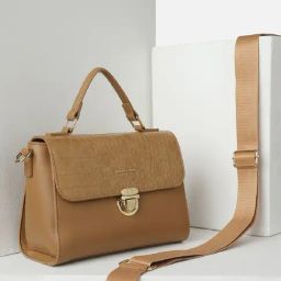 Van Heusen Brown Textured Free Size Satchel Handbag-97