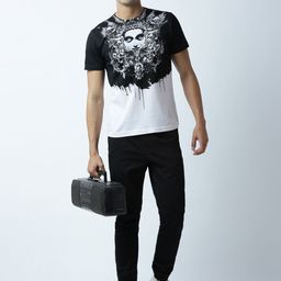 Huetrap Men White & Black Printed Round Neck T-shirt-image-37