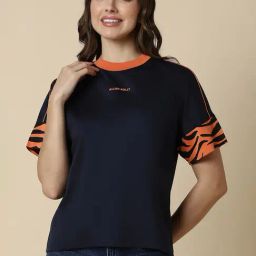 Allen Solly Navy & Orange Cotton Graphic Print T-Shirt-image-71