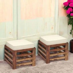 Ikiriya Houston Jute White Sheesham Wood Contemporary Stools in Natural Teak Finish-picture-28