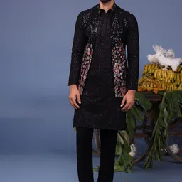 KALPRAAG Men Floral Embroidered Regular Sequinned Kurta with Trousers & With Dupatta-picture-10