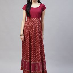 MBE Women Maroon & Golden Ethnic Motifs Printed Kurta-image-40