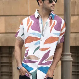 Powerlook SS25 Structured Abstract Printed Casual Shirt-53