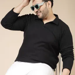Rigo Men Plus Size Solid Polo Collar Cotton T-shirt-image-85