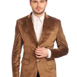 Wintage Men Brown Velvet Single-Breasted Tailored Fit Party Blazer-picture-26