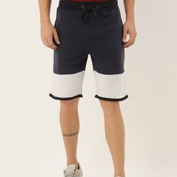 ARISE Men Navy Blue & Grey Melange Colourblocked Regular Fit Pure Cotton Shorts-picture-22