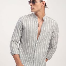 VASTRADO Men Classic Fit Vertical Striped Mandarin Collar Cotton Casual Shirt-picture-41