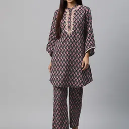 Nayam By Lakshita Ethnic Motifs Printed Thread Work Cotton Cambric Kurta with Trousers-image-92