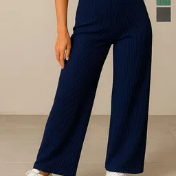 Fabflee Women Pack Of 3 Wide Leg High-Rise Parallel Trousers-picture-10
