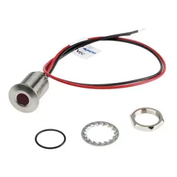 RS PRO Red Panel Mount Indicator 10.8-13.2V DC, Mounting Hole Size 10 mm, Termination Type Lead Wires, IP Rating IP67, Model No 1393349-28
