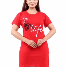 WOOL 4U Women Graphic Printed Longline Cotton T-shirt-9